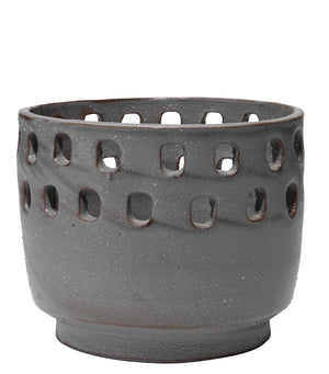 Large Perforated Pot in Grey Ceramic