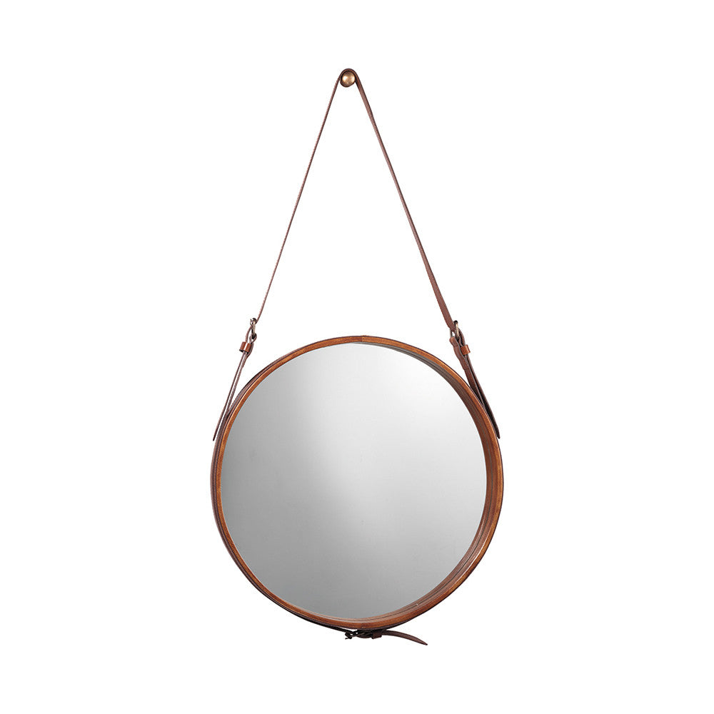 Small Leather Strap Round Mirror – Brown