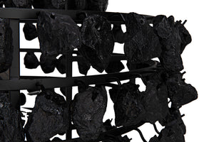 Vulcan Chandelier, Black Metal with Black Rocks
