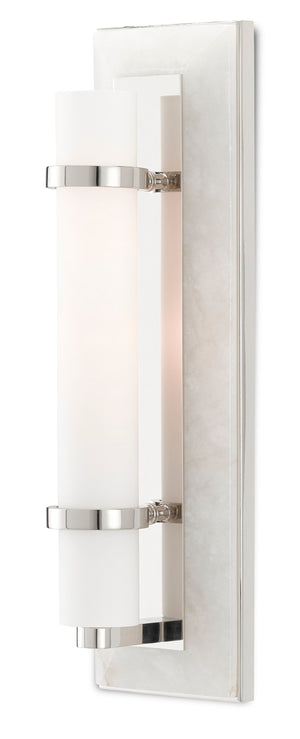 Currey and Company Bruneau Nickel Wall Sconce - Natural Alabaster/Polished Nickel/Opaque/White