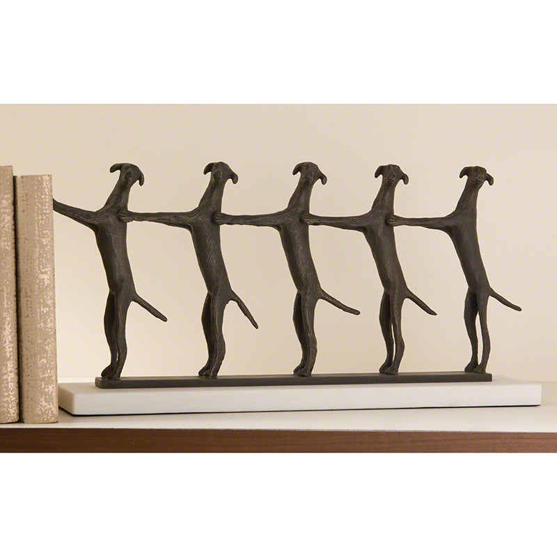 Canine Conga Line Sculpture Brass & Marble Scenario Home