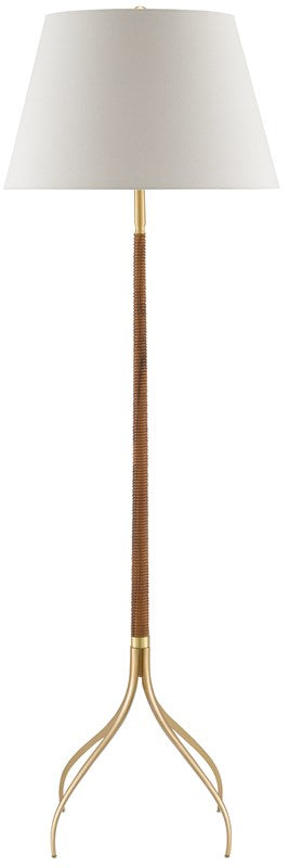 Currey and Company Circus Floor Lamp - Natural/Wood/Brushed Brass