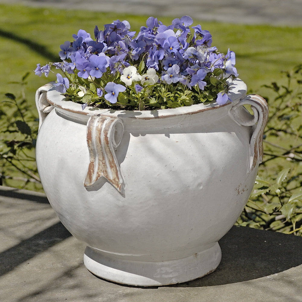 Round Handle Terra Cotta Bowl Planter - Antique White