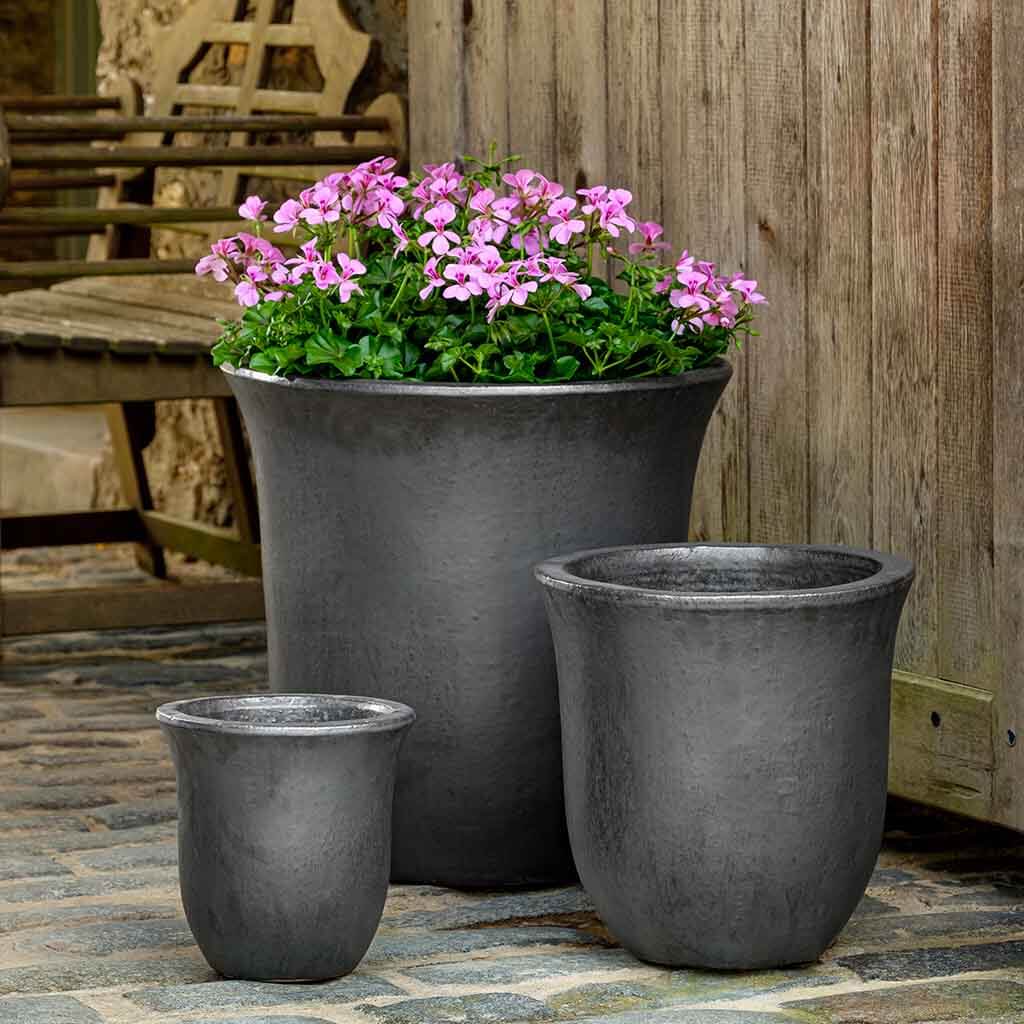 Flat Rim Planter Graphite Glazed Terra Cotta Flared Rim Planters - Set of 3 - Scenario Home