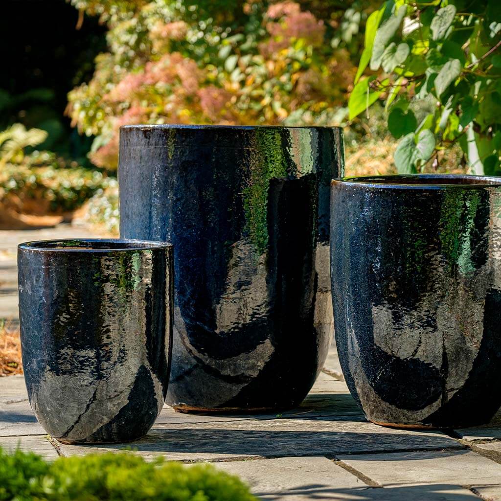 Ink Glazed Terra Cotta Bullet Planters - Set of 3