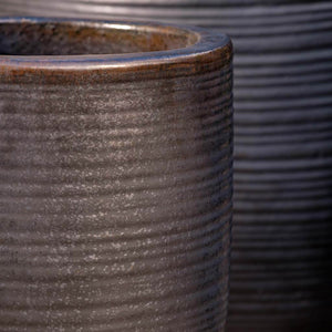 Graphite Ridged Round Terra Cotta Planters - Set of 3