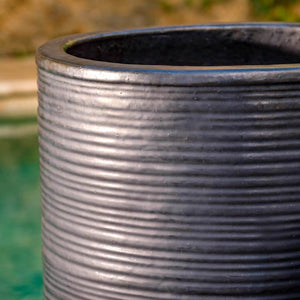 Graphite Ridged Round Terra Cotta Planters - Set of 3