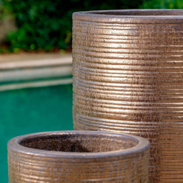 Bronze Ridged Round Terra Cotta Planters - Set of 3