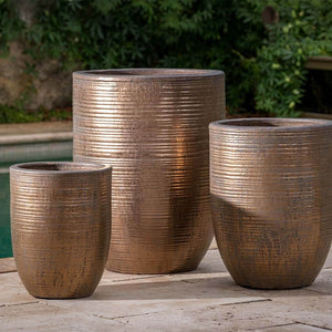 Bronze Ridged Round Terra Cotta Planters - Set of 3