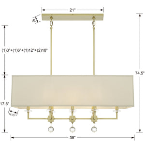 Paxton 8 Light Aged Brass Linear Chandelier