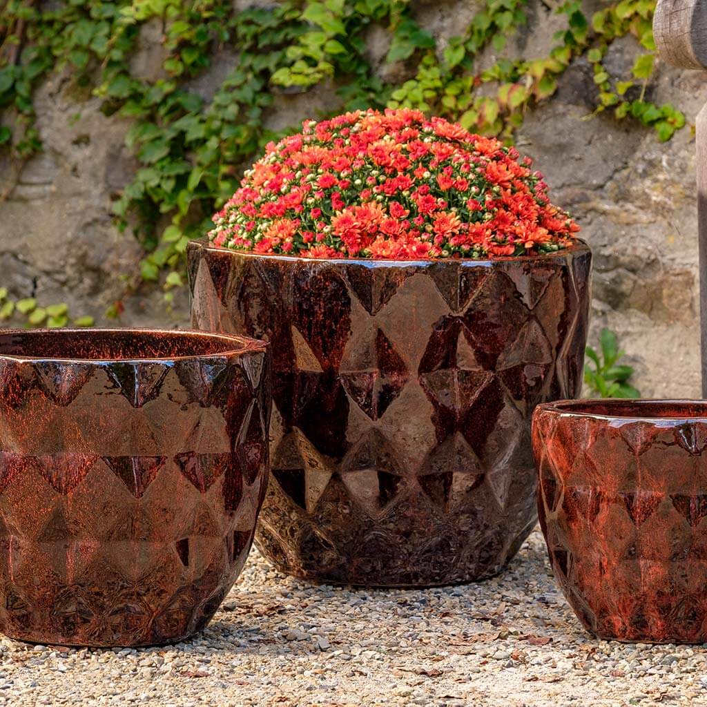 diamond plant pot Bordeaux Diamond Pattern Terra Cotta Planters - Set of 3