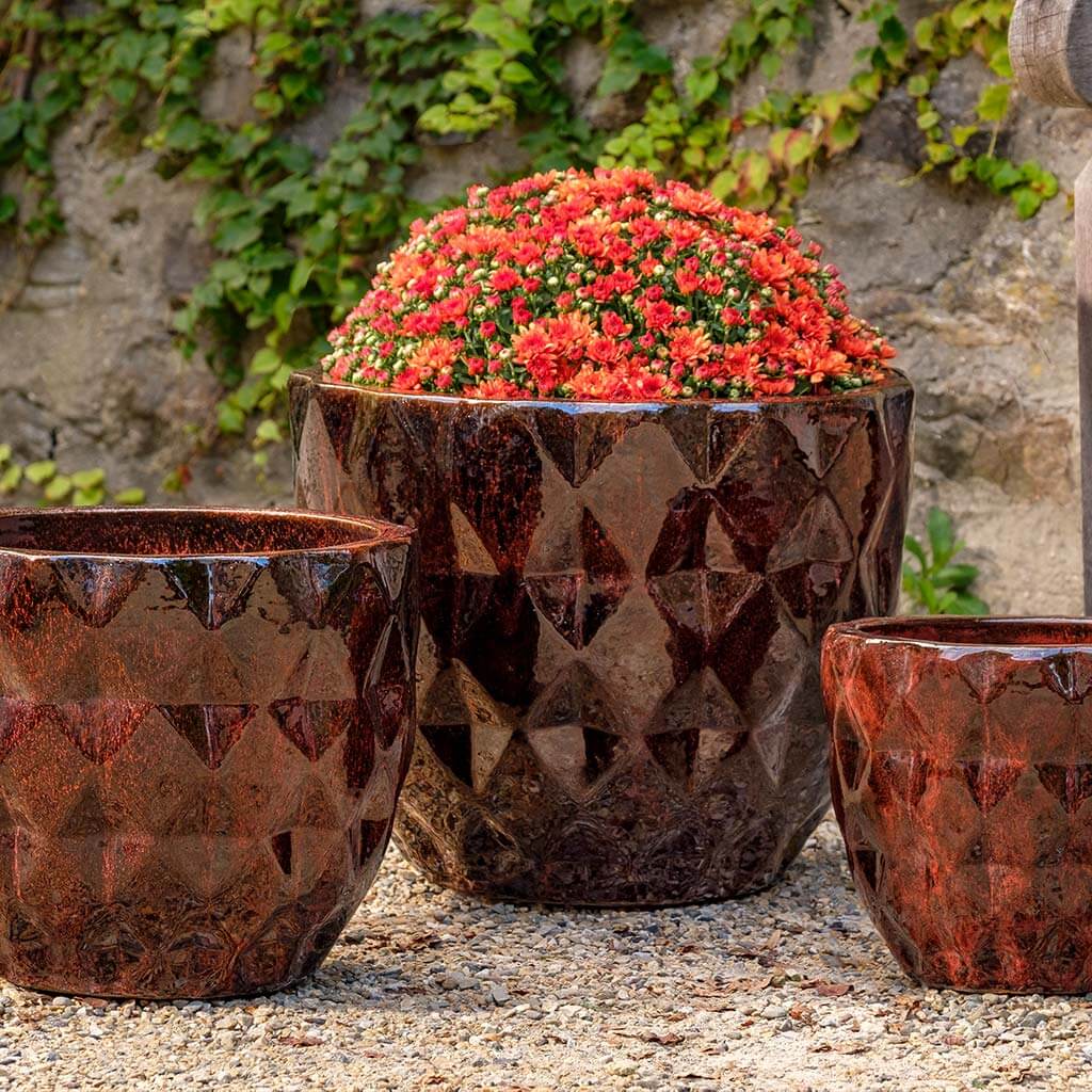 Bordeaux Diamond Pattern Terra Cotta Planters - Set of 3