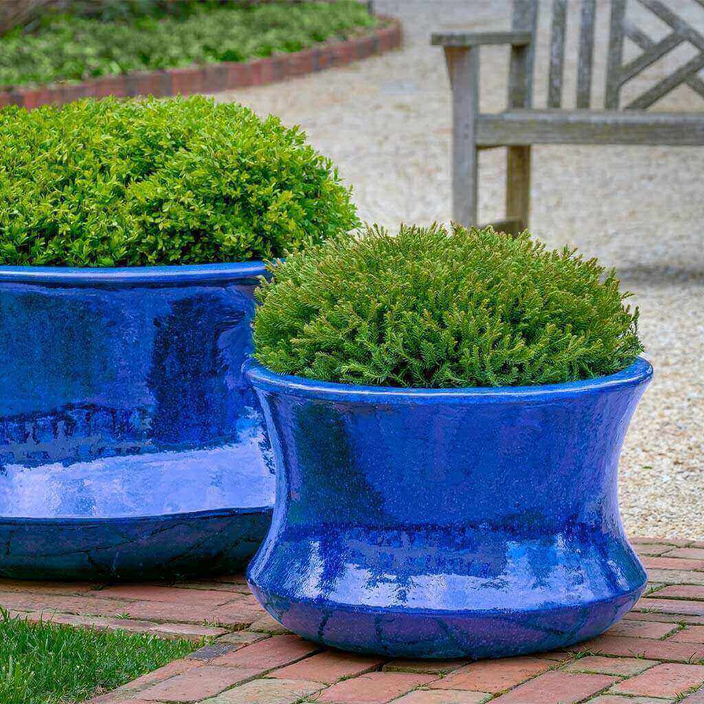 Riviera Blue Flared Terra Cotta Planters - Set of 2