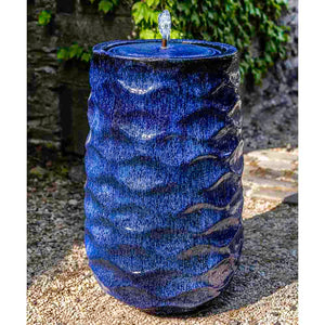 Tall Wave Pattern Glazed Terra Cotta Fountain - Riviera Blue