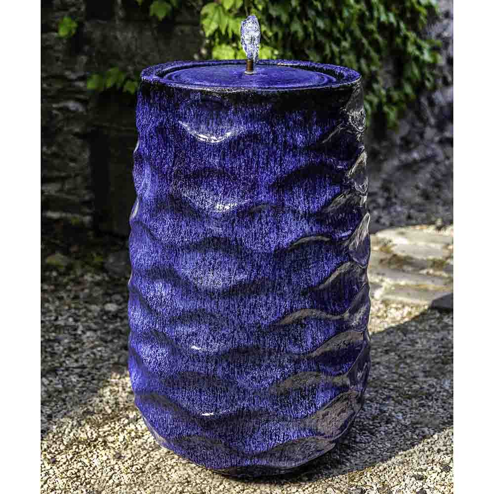 Tall Wave Pattern Glazed Terra Cotta Fountain - Riviera Blue