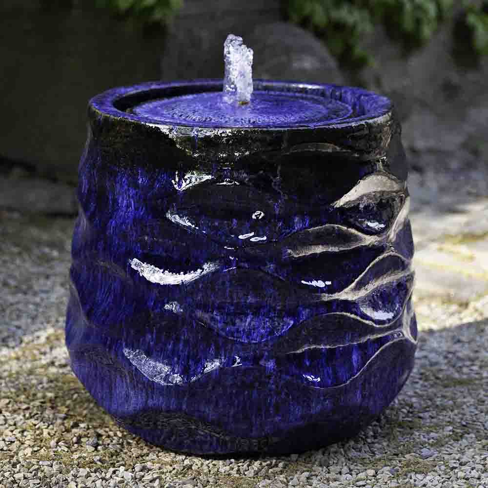 Wave Pattern Glazed Terra Cotta Fountain - Riviera Blue