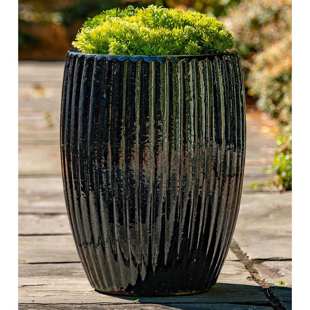 Ink Glazed Terra Cotta Fluted Planter - Set of 2
