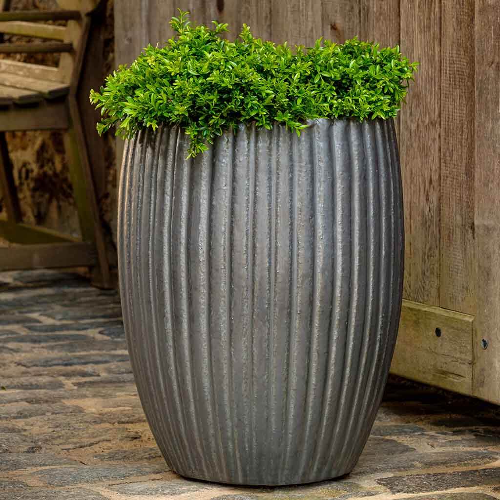 Graphite Glazed Terra Cotta Fluted Planter - Set of 2