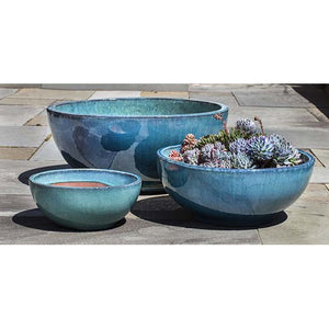 Yuma Round Bowl Planter in Aqua - Set of 3