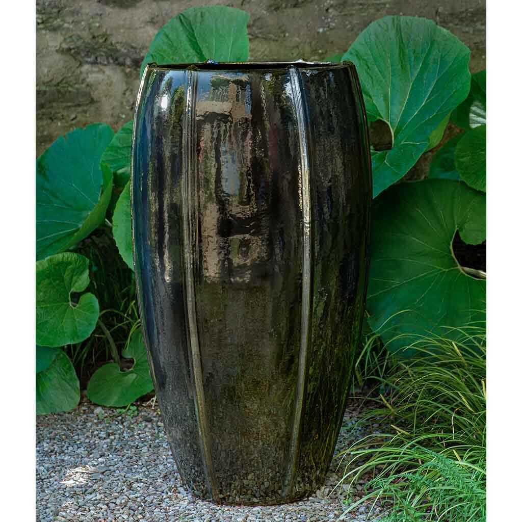 Tall Glazed Terra Cotta Rib Vault Planter - Metallic