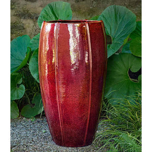Tall Glazed Terra Cotta Rib Vault Planter - Tropical Red