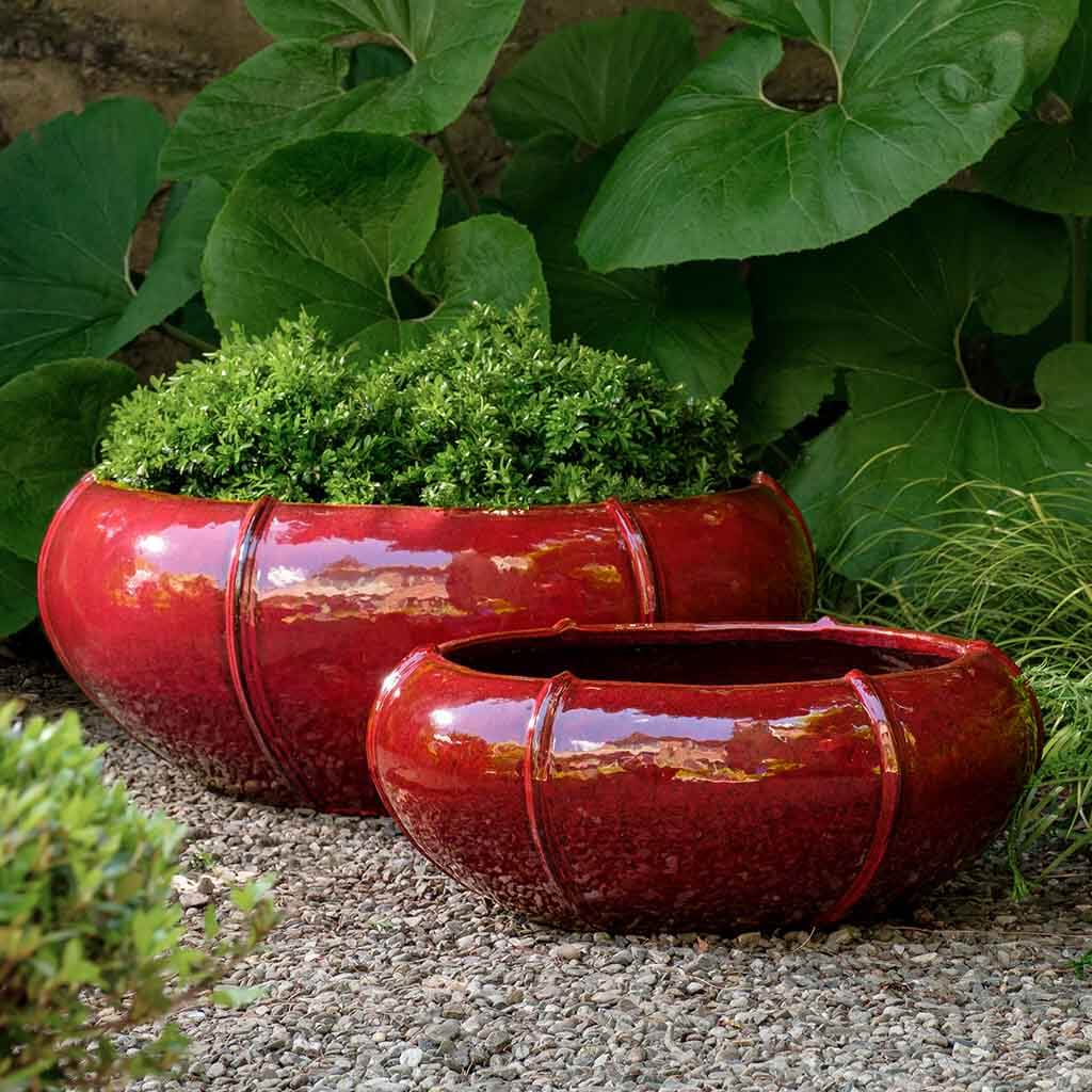 large red planter pot Low Glazed Terra Cotta Rib Vault Planters - Tropical Red