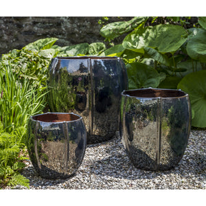 Glazed Terra Cotta Rib Vault Planters - Set of 3 in Metallic