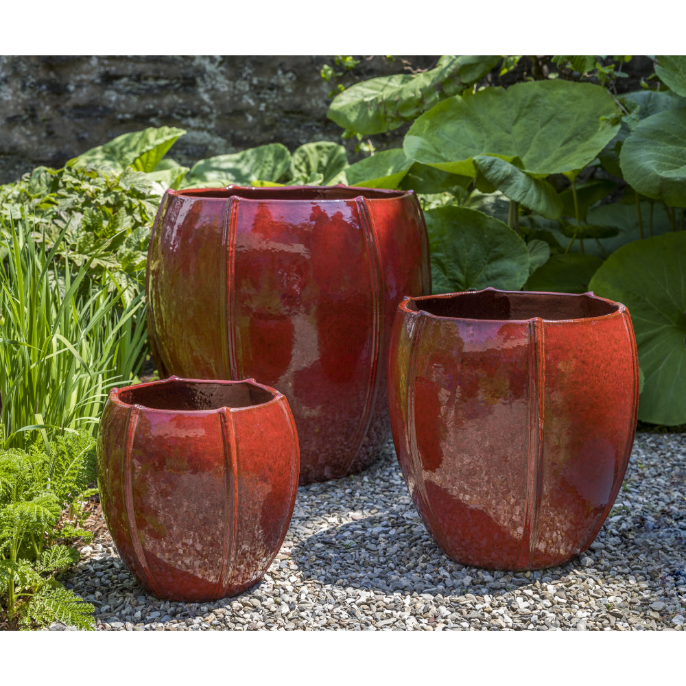 red clay pots for plants Glazed Terra Cotta Rib Vault Planters - Set of 3 in Tropical Red