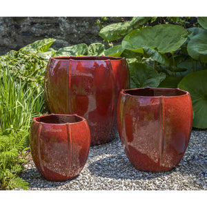 Glazed Terra Cotta Rib Vault Planters - Set of 3 in Tropical Red