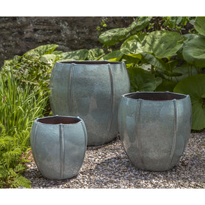Glazed Terra Cotta Rib Vault Planters - Set of 3 in French Green