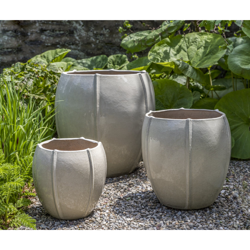 Glazed Terra Cotta Rib Vault Planters - Set of 3 in Cream