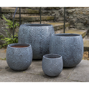Glazed Terra Cotta Sand Dollar Planters - Set of 4 in French Blue