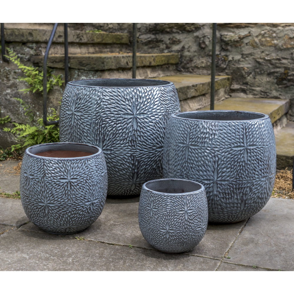 Glazed Terra Cotta Sand Dollar Planters - Set of 4 in French Blue