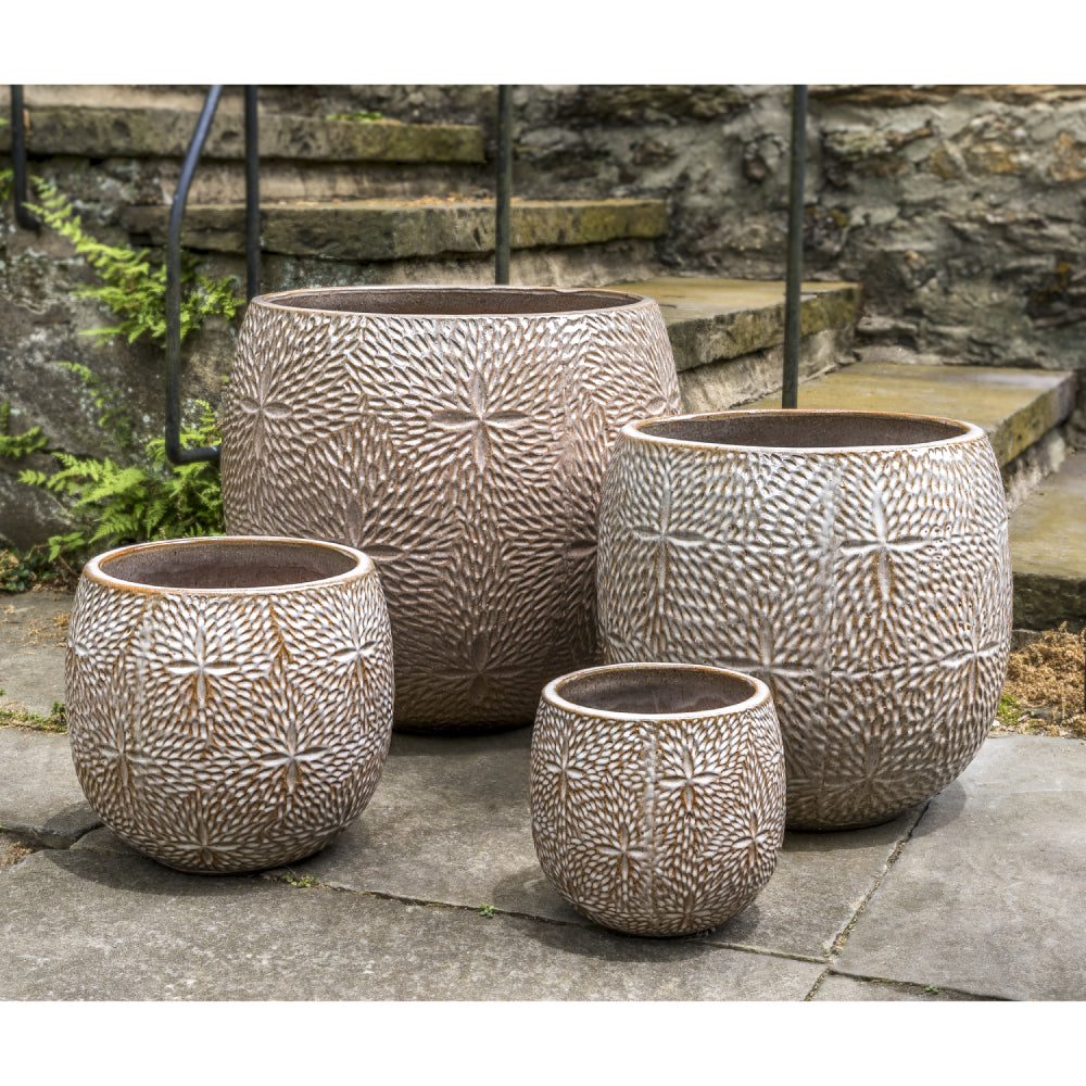Glazed Terra Cotta Sand Dollar Planters - Set of 4 in Café au Lait
