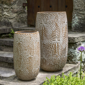 Glazed Terra Cotta Tall Sand Dollar Planters - Set of 2 in Café au Lait