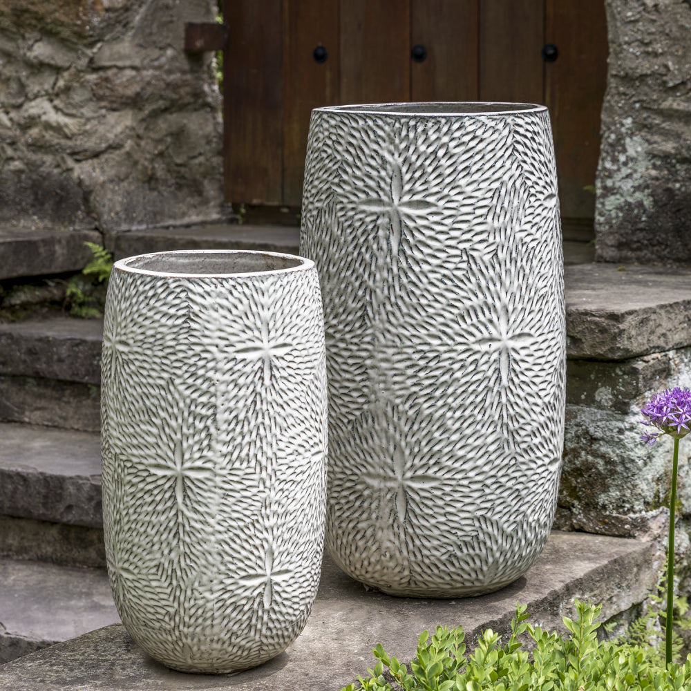Glazed Terra Cotta Tall Sand Dollar Planters - Set of 2 in Cream