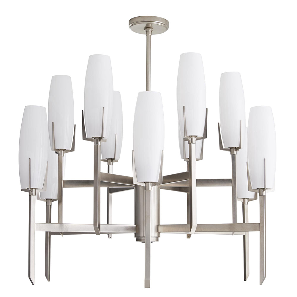 Arteriors Keifer Large 2-Tier Chandelier with Opal Glass Shades – Vintage Silver