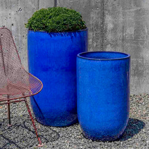 Tall Riviera Blue Columnar Planters - Set of 2