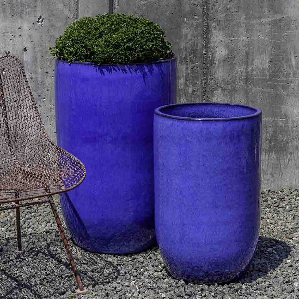 Tall Riviera Blue Columnar Planters - Set of 2