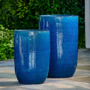 Tall Cerulean Blue Columnar Planters - Set of 2