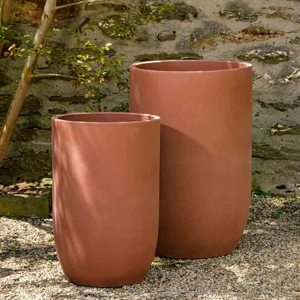 earthenware pots for plants Tall Natural Terra Cotta Round Planters - Set of 2