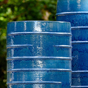 Cerulean Blue Tall Ridged Terra Cotta Planters - Set of 2