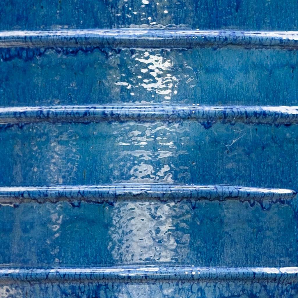 Cerulean Blue Tall Ridged Terra Cotta Planters - Set of 2