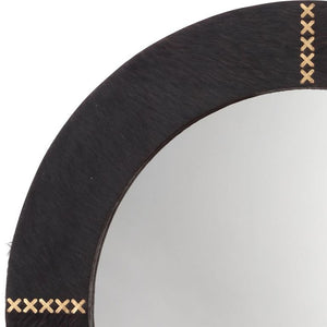 Round Cross Stitch Mirror in Espresso Hide w/ Antique Brass