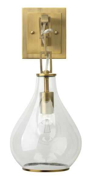 Tear Drop Hanging Wall Sconce in Clear Glass and Antique Brass