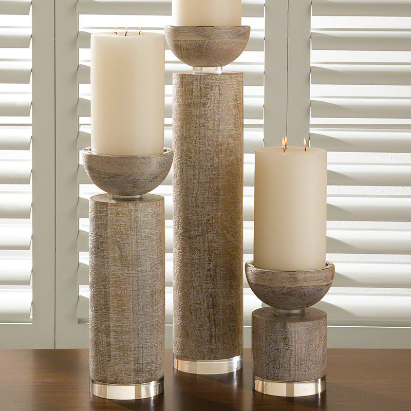 Scratched White Finish Pillar Candle Holder – 3 Sizes
