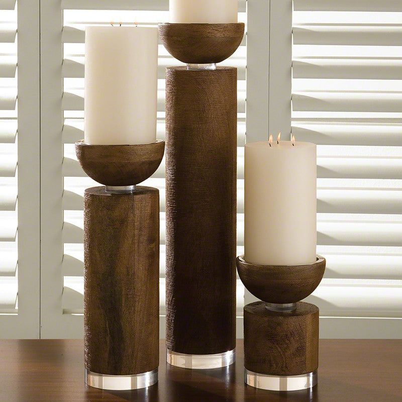 Scratched Brown Finish Pillar Candle Holder – 3 Sizes