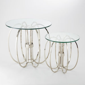 Oval Ring Side Table – Polished Nickel & Glass