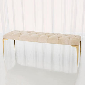 Luxe White/Grey Hide Tufted Bench