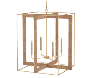 Currey and Company Wrought Iron & Rope Box Chandelier